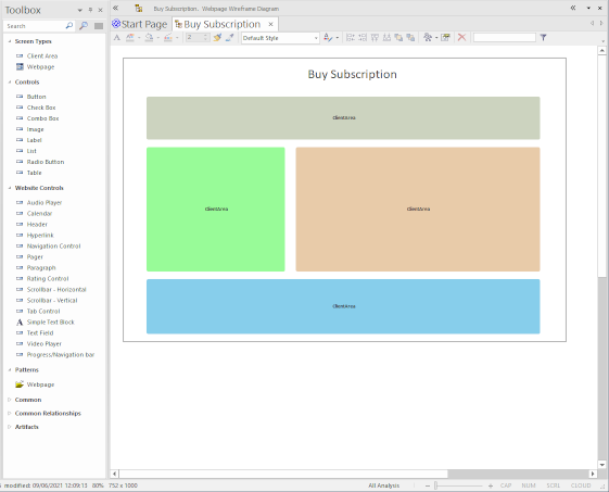 Wireframe layout