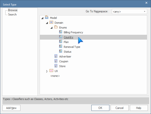 Attribute enum Country type