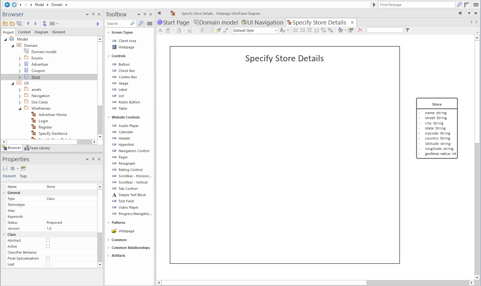 Specify Store Details empty-ish page