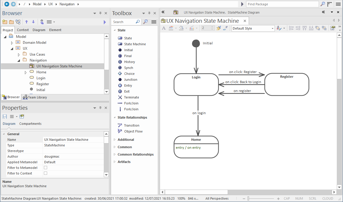 UI navigation state machine