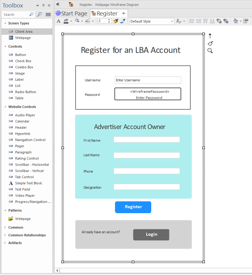 Create a new wireframe